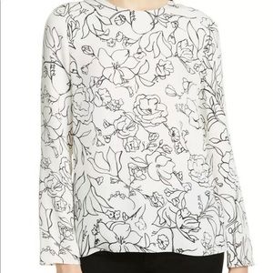 $295 THEORY floral Print 100% Silk Blouse  sz L